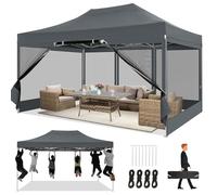 COBIZI Tonnelle de Jardin 3x4.5m Extérieure Pliante Imperméable avec Paroi Latérale en Maille, Hauteur Réglable pour Patios, Jardin, Camping, Parti, Gris