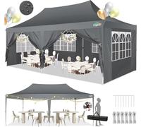 COBIZI Tonnelle de Jardin 3x6m Tonnelle Pliante Imperméable Tente de Reception Pliante Barnum Pliant avec 6 Parois 2.0 pour Jardin, Fête, Camping, Festival, Bière - UV50+(Gris)