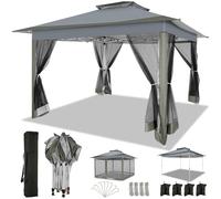 COBIZI Tonnelle de Jardin Extérieur 3.6x3.6m avec Moustiquaire Barnum Anti-UV Respirable Tente de Réception Cadre en Acier Toits Doubles Belvédère Jardin Terrasse Gris
