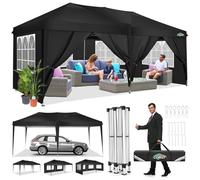 COBIZI Tonnelle de Jardin Exterieur 3x6 Tonnelle Pliante Imperméable Pliant Tente de Reception Barnum Pliant, 6 Parties latérales Amovibles, Noir