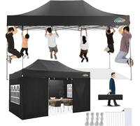 COBIZI Tonnelle de Jardin Pliant 3x4.5 Professionnel Solide Renforcé UV 50+, Auvent Robuste à Hauteur Réglable avec 4 Panneaux et Sac de Transport, étanche, Stable, Pliable, Extérieur, Noir