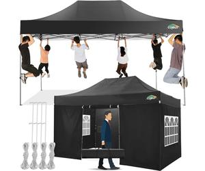 COBIZI Tonnelle de Jardin,Tonnelle Pliante 3x4,5 avec 4 Parois Latérales et Sacs de Sable,Barnum Pliant Tonnelle Tente,Imperméable Anti UV Tonnelle pour Plage Terrasse Camping(3 par 4,5m Noir)