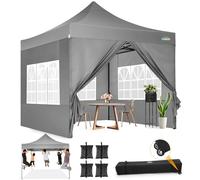 COBIZI Tonnelle Pliable 3 x 3 cm étanche et Stable pour l'hiver - Tente de fête Pliable d'extérieur avec 4 Panneaux latéraux et 4 Sacs de Sable et Sac de Roue - Gris