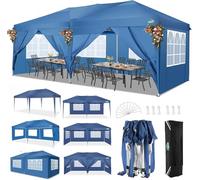 COBIZI Tonnelle Pliable 3 x 6 m - 3 x 6 m - Imperméable et Stable - Anti-UV - avec 6 parois latérales - pour Jardin, fête, Mariage, Pique-Nique, marché - Bleu