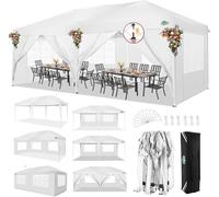 COBIZI Tonnelle Pliable 3 x 6 m - 3 x 6 m - Imperméable et Stable - Anti-UV - avec 6 parois latérales - pour Jardin, fête, Mariage, Pique-Nique, marché - Blanc