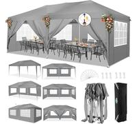 COBIZI Tonnelle Pliable 3 x 6 m - 3 x 6 m - Imperméable et Stable - Anti-UV - avec 6 parois latérales - pour Jardin, fête, Mariage, Pique-Nique, marché - Gris