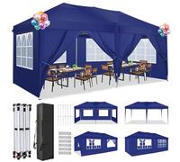 COBIZI Tonnelle Pliable, 3 x 6 m, étanche, Stable, résistante à l'hiver, Pliable, Protection UV, avec 6 Panneaux latéraux et 1 Sac de Transport, pour Les activités de Plein air, Les fêtes dans Le