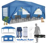 COBIZI Tonnelle Pliable imperméable - 3 x 6 m - avec 6 Panneaux latéraux avec Protection UV - Pliable - 3 x 6 cm - pour marché, événement en Plein air, Jardin - Bleu