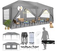 COBIZI Tonnelle Pliante 3 x 6 m étanche et Stable - Tente de réception d'extérieur 3 x 6 m avec 6 parois latérales - Anti-UV - pour Mariage, extérieur, Jardin, fête, marché (Gris)
