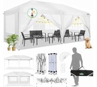 COBIZI Tonnelle Pliante 3 x 6 m étanche et Stable - Tente de réception d'extérieur 3 x 6 m avec 6 parois latérales - Anti-UV - pour Mariage, extérieur, Jardin, fête, marché (Blanc)