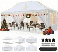 COBIZI Tonnelle Pliante 3 x 6 m, étanche, Stable, résistante à l'hiver, Pliable, avec 6 parois latérales et 4 Sacs de Sable, Pop-up, tonnelle de Jardin, Anti-UV, pour l'extérieur, Blanche