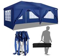 COBIZI Tonnelle Pliante 3 x 6 m - Imperméable et Stable - Résistante à l'hiver - avec 6 Panneaux latéraux - Protection UV - Pliable - pour marché, événement en Plein air, Jardin - Bleu Marine