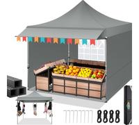 COBIZI Tonnelle Pliante 3x3 avec auvent étendu de 23 Pieds carrés, imperméable, Stable, Tente de fête Pliante avec 3 parois latérales, tonnelle de Jardin Robuste pour marchés, Gris
