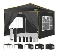 COBIZI Tonnelle Pliante 3x3, Barnum Pliant 3x3 Étanche Stable avec 4 Parois Latérales, Tonnelle Tente UV 50+, pour Festival Jardin Camping Sac de Transport et Sacs de Sable Inclus, Noir 47-2-LJ