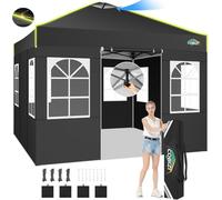 COBIZI Tonnelle Pliante 3x3 Barnum Pliant avec Verrouillage Central à Une Touche, Bandes fluorescentes et évents intégrés, 4 Parois Latérales, Tente de réception pour Exterieur, Tonnelle UV 50+