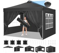COBIZI Tonnelle Pliante 3x3 Imperméable, Anti-UV Barnum Pliant 3x3 Professionnel, Robuste Tonnelle de Jardin Exterieur avec 4 Côtés et 4 Sacs, pour Camping, Plage, Mariage, Fête, Festival(Noir)
