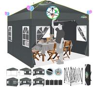 Cobizi Tonnelle Pliante 3x3 ImperméAble Barnum Pliant 3x3 avec Verrouillage Central à Une Touche Tonnelle De Jardin Exterieur, ImperméAble Tente De Reception avec 4 Panneaux LatéRaux,UV 50+,Gris