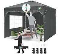 COBIZI Tonnelle Pliante 3x3 Imperméable | One Push Tonnelle Barnum Pliant 3x3 | Tonnelle de Jardin avec Ventilation, Tubes Fluorescents & 4 Sacs de Sable,Protection UV 50+,Gris Foncé