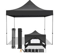 COBIZI Tonnelle Pliante 3x3 Imperméable, Tente de Jardin Exterieur avec Parois Latérales, Barnum Pliant 3x3, Anti UV Tente pour Exterieur Plage Terrasse (3 par 3m Noir)
