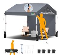 COBIZI Tonnelle Pliante 3x3m avec 1 Parois Imperméable, Barnum Pliant 3x3 Professionnel Protection UV, One-Push Pop up Carports Garage Tent pour Fête Plage Terrasse Camping (3 par 3m Gris)
