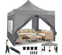 COBIZI Tonnelle Pliante 3x3m, étanche, Stable, résistante à l'hiver, pour l'extérieur, Pliable, Protection UV 50+, 3 hauteurs, Tonnelles avec 4 Panneaux latéraux et 4 Sacs de Sable,Gris