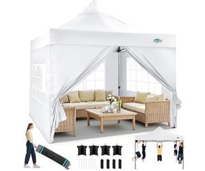 COBIZI Tonnelle Pliante 3x3m, étanche, Stable, résistante à l'hiver, pour l'extérieur, Pliable, Protection UV 50+, 3 hauteurs, Tonnelles avec 4 Panneaux latéraux et 4 Sacs de Sable,Blanc