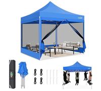 COBIZI Tonnelle Pliante 3x3m Robuste avec 4 Parois, Tente Reception Imperméable avec Moustiquaire, Barnum Pliant Professional Hauteur Réglable, Installation Facile avec Sac de Transport (Bleu)