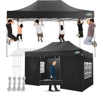 COBIZI Tonnelle de Jardin,Tonnelle Pliante 3x4,5 avec 4 Parois Latérales et Sacs de Sable,Barnum Pliant Tonnelle Tente,Imperméable Anti UV Tonnelle pour Plage Terrasse Camping(3 par 4,5m Noir)