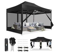 COBIZI Tonnelle Pliante 3x4,5 Imperméable,Tonnelle de Jardin Exterieur avec Moustiquaire Parois Latérales,Barnum Pliant 3x4,5,Anti UV Tonnelle Tente pour Exterieur Plage Terrasse (3 par 4,5m Noir)