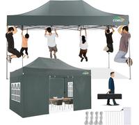COBIZI Tonnelle Pliante 3x4.5 Tonnelle de Jardinavec 4 Panneaux Latéraux, étanche, Stable, Pliable, Extérieur, Protection UV 50+, Gris