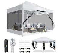 COBIZI Tonnelle Pliante 3x4,5m Robuste avec 4 Parois, Tente Reception Imperméable avec Moustiquaire, Barnum Pliant Professional Hauteur Réglable, Installation Facile avec Sac de Transport (Blanc)