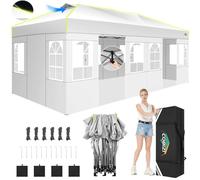 COBIZI Tonnelle Pliante 3x6 Barnum Pliant avec Verrouillage Central à Une Touche, Bandes fluorescentes et évents intégrés, 6 Parois Latérales, Tente de réception pour Exterieur, Tonnelle UV 50+