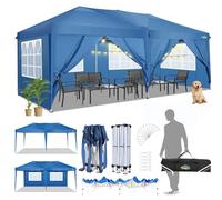 COBIZI Tonnelle Pliante 3x6, Tonnelle de Jardin Exterieur 420D Oxford, Imperméable Tente de Reception avec 6 Panneaux Latéraux, Protection UV 50+, Tonnelle de Jardin pour Fêtes Commercial(Bleu