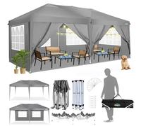 COBIZI Tonnelle Pliante 3x6, Tonnelle de Jardin Exterieur 420D Oxford, Imperméable Tente de Reception avec 6 Panneaux Latéraux, Protection UV 50+, Tonnelle de Jardin pour Fêtes Commercial(Gris