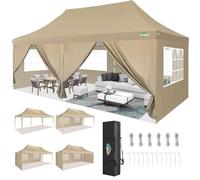 COBIZI Tonnelle Pliante 3x6 Tonnelle de Jardin Exterieur Imperméable Barnum Pliant avec 6 Parois Latérales Mettre à Niveau Le Cadre 2.0 UV Protection 50+ Tente de Reception pour Plage,Mariage, Kaki