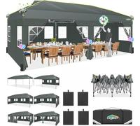 COBIZI Tonnelle Pliante 3x6, Tonnelle de Jardin Exterieur, Imperméable Tente de Reception avec 6 Panneaux Latéraux, Protection UV 50+, Tonnelle de Jardin pour Fêtes Commercial Mariage,Gris
