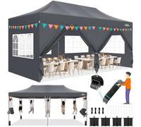COBIZI Tonnelle Pliante 3x6 Tonnelle de Jardin Imperméable pour Exterieur, avec 6 Parois Latérales, Protection UV, Heavy Duty Tente de Jardin 3x6, Gris