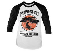 Cobra Kai Officiellement sous Licence Miyagi-Do Karate School Baseball Manches Longue T-Shirt (Blanc-Noir), Large
