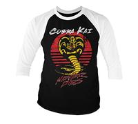 Cobra Kai Officiellement sous Licence Never Dies Baseball 3/4 Manches T-Shirt (Blanc-Noir), Small