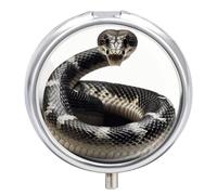 Cobra Snake Pilulier de voyage à 3 compartiments avec miroir, pilulier quotidien en métal pour sac à main et poche, petite boîte à médicaments ronde portable