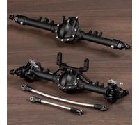 CobraCrawler Kit d’essieux rigides en Aluminium usiné avec Support de servo SOA, anodisé Noir et Argent, pour Axial SCX10 II VS4-10 Crawler RC 1/10 (Black Set)