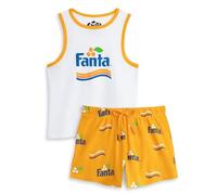 Coca-Cola Ensemble Pyjama Fanta Blanc et Orange pour Femme | Ensemble débardeur et Short sans Manches | Vêtements de Nuit Confortables avec Logo | Vêtements de détente pour la Maison