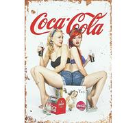 Coca Cola Plaque murale vintage en métal avec inscription « Kitchen Drink Pop » 2 filles (taille S A5 200 x 150 mm)