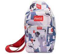 Coca-Cola Sac à bandoulière en cuir végétalien, scènes publicitaires vintage, gris, noir et blanc, 17,8 x 35,6 cm