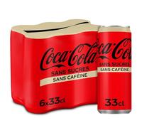 COCA-COLA - Soda Cola Sans Caféine et Sans Sucres, Goût Rafraîchissant et Léger (6x33cL) L'unité
