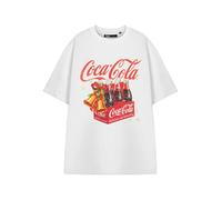 Coca-Cola T-Shirt Graphique de Noël Cola pour Femmes | Dessus Classique Blanc Festif avec Bouteilles, gui et Cloches | Chemise à col Rond de la Saison des fêtes pour vêtements décontractés