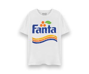 Coca-Cola T-shirt pour adultes | T-shirt graphique unisexe à manches courtes avec logo classique | Soda gazéifié boisson vieilli vêtements vintage à manches courtes, Fanta - Blanc, M