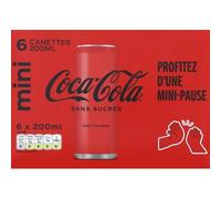 Coca-Cola Canettes Slim Mini Sans Sucres, 6 x 20cl