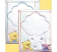 Cocarde naissance Cadre Nuages et étoiles 24 x 28 cm avec toile Aïda 55 trous (Rose)
