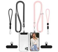 COCASES Cordon Telephone Portable-Lot de 2 Laniere Ttéléphone Portable réglables et Sangles de Poignet Collier Chaine pour iphone compatible avec la plupart des téléphones portables-2 Patchs Noir/Rose